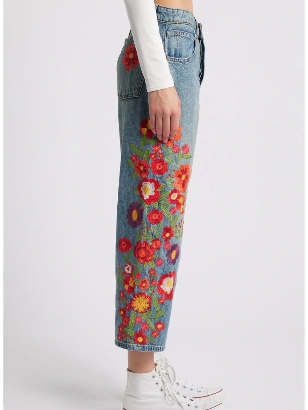 Free People We The Free Willow Floral Embroidered Jean Retrograde Blue Size 25 - Picture 5 of 16